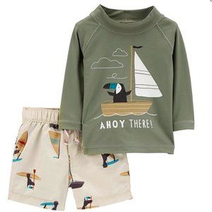 NWt 24m carters 2p ships penguin rash guard swim suit bathing sail boat nautical